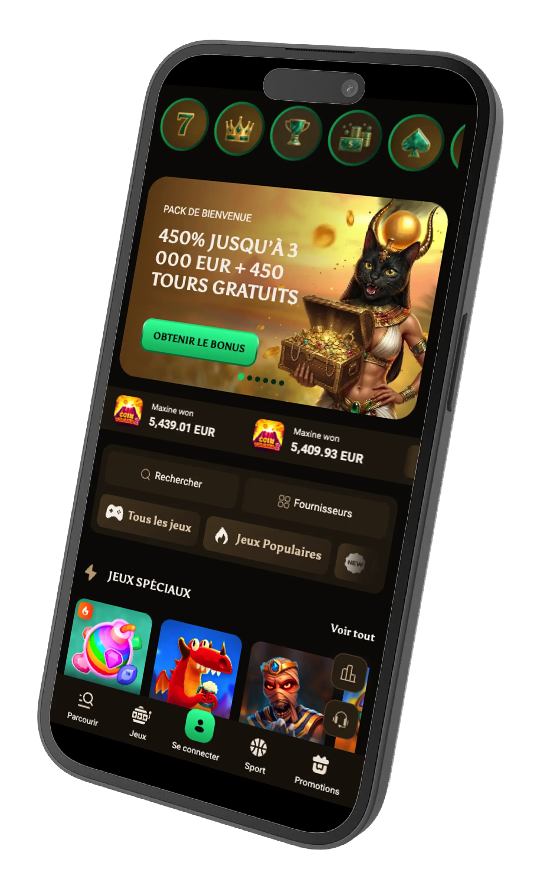 Interface Amunbet sur mobile